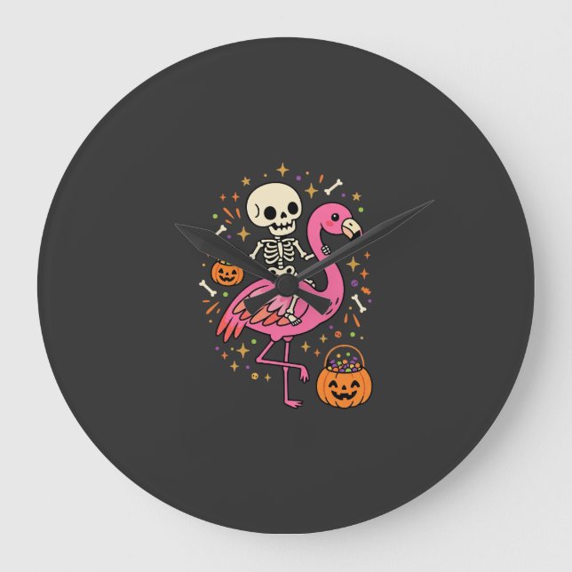 Relógio Grande Balde de Doces de Esqueleto de Flamingo de Hallowe (Frente)