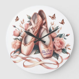 Relógio Grande Balé personalizado Slippers & Rosa Wall Clock