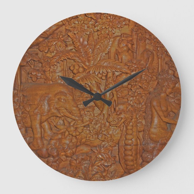 Relógio Grande Bali Wood Carving Wall Clock (Frente)