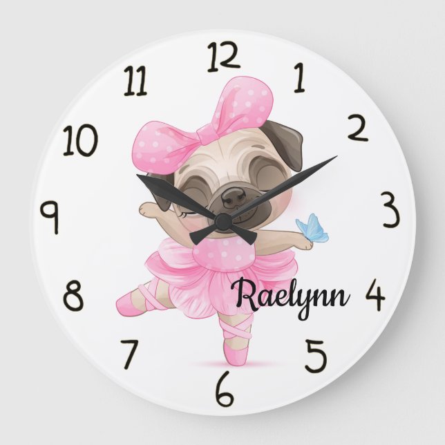 Relógio Grande Ballerina Pug (Frente)