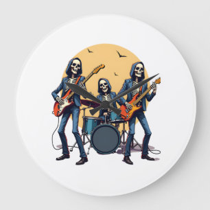 Relógio Grande Banda de Rock Esqueleto - Camiseta Divertida de Ha