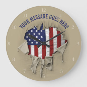 Relógio Grande Bandeira Americana Destruída, Esmagada e Rasgada G