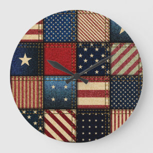Relógio Grande Bandeira Americana, Patchwork Perfeitamente Padrão