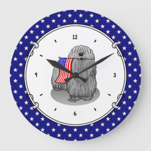 Relógio Grande Bandeira Americana Patriótica USA Puli Dog (cinza)