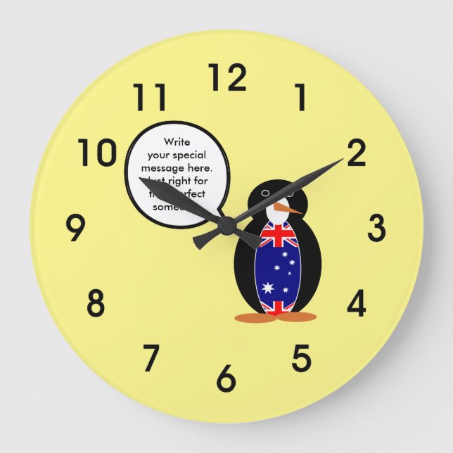 Relógio Grande Bandeira Australiana Falando com o Sr. Penguin (Frente)