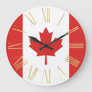 Relógio Grande Bandeira Canadense com Ouro