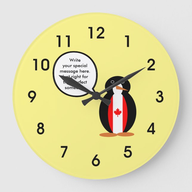 Relógio Grande Bandeira Canadense falando Sr. Penguin (Frente)