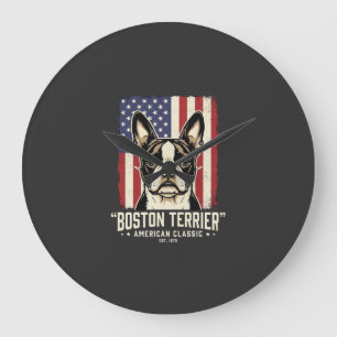 Relógio Grande Bandeira Clássica Americana Boston Terrier