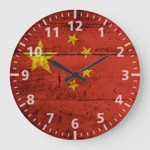 Relógio Grande Bandeira de China na grão de madeira velha