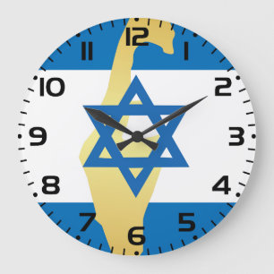 Relógio Grande Bandeira de Israel e Mapa Emblema Estrela Azul de