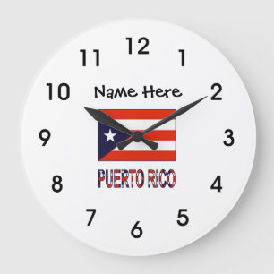 Relógio Grande Bandeira de Porto Rico e Porto Rico com o Seu Nome