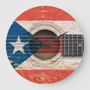Relógio Grande Bandeira de Puerto Rico na guitarra acústica velh