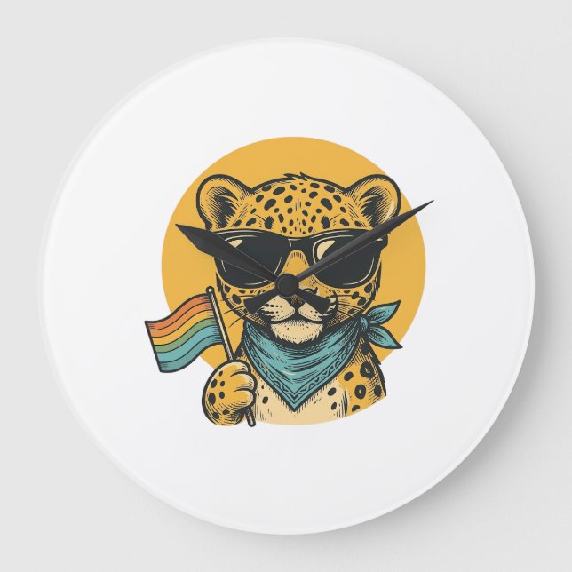 Relógio Grande Bandeira do Orgulho do Leopardo Arco-íris Design V (Frente)