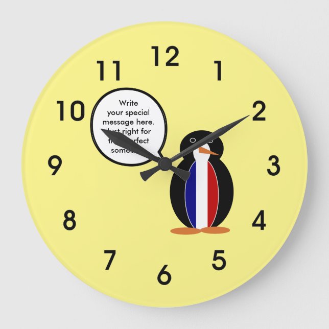 Relógio Grande Bandeira Francesa Falando Sr. Penguin (Frente)
