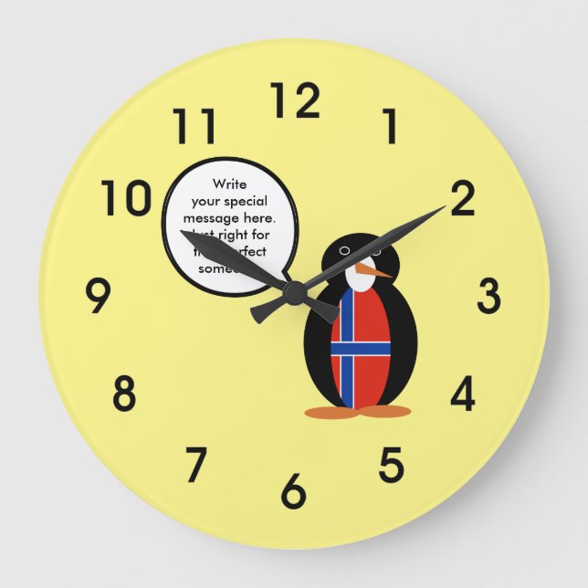 Relógio Grande Bandeira Norueguesa a Falar com o Sr. Penguin (Frente)