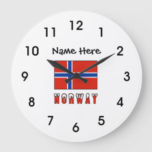 Relógio Grande Bandeira Norueguesa Personalizada