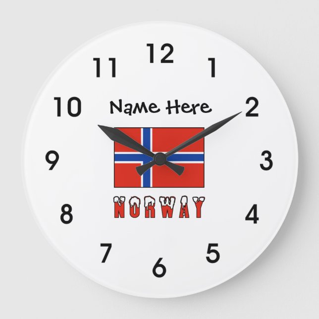 Relógio Grande Bandeira Norueguesa Personalizada  (Frente)