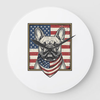 Relógio Grande Bandeira Vintage Patriótica do Bulldog Francês