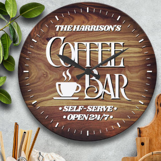 Relógio Grande Bar de café da família personalizado