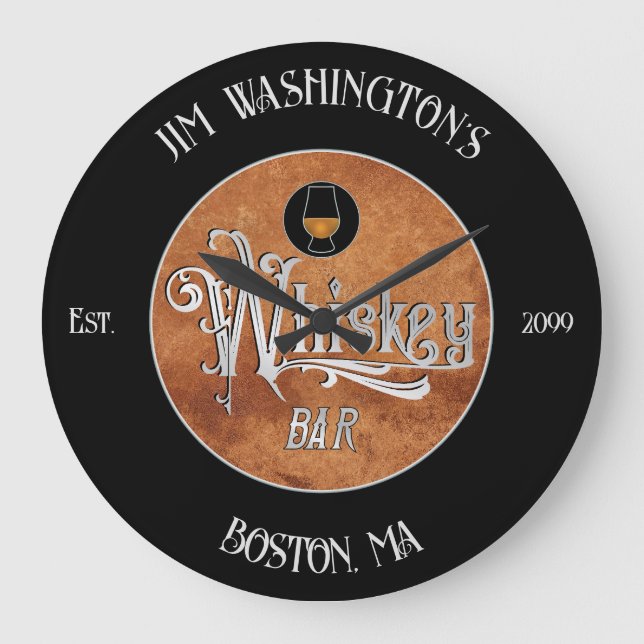 Relógio Grande Bar Whiskey Script do rico (Frente)