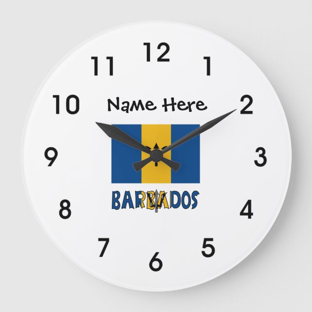 Relógio Grande Barbados and Barbadian Flag with Your Name (Frente)