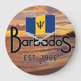 Relógio Grande "Barbados Est. Sunset De 1966" Com Bandeira De Bar