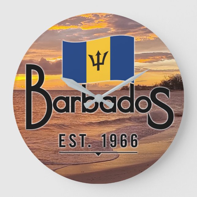 Relógio Grande "Barbados Est. Sunset De 1966" Com Bandeira De Bar (Frente)