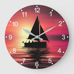 Relógio Grande Barco à Vela ao Pôr do Sol no Mar Projeto de Arte