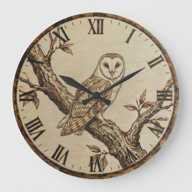 Relógio Grande Barn Owl Wooden Wall Clock (Frente)