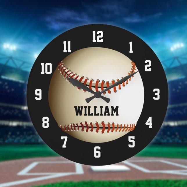 Relógio Grande Baseball Nome Personalizado (Baseball Personalized Custom Name Large Clock)