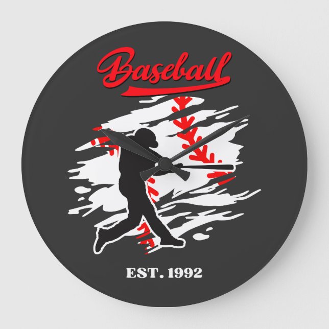 Relógio Grande Baseball Silhouette Graphic Design – EST. 1992 (Frente)