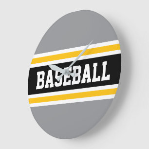 Relógio Grande BASEBOL Branco Preto Cinza Laranja Listras de Corr