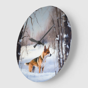 Relógio Grande Basenji Deixe Nevar Natal