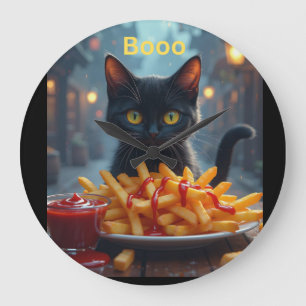 Relógio Grande batatas fritas de abóbora de Halloween com ketchup