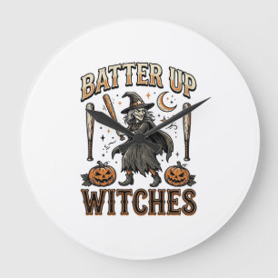 Relógio Grande Bater Bruxas Design de Basebol de Halloween Vintag
