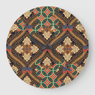 Relógio Grande Batik indonésio baseado em plantas: Padrões distin