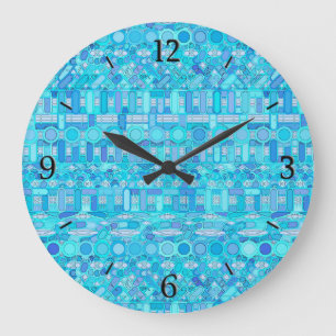 Relógio Grande Batik Tribal - tons de azul