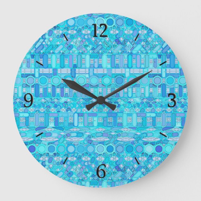 Relógio Grande Batik Tribal - tons de azul (Frente)