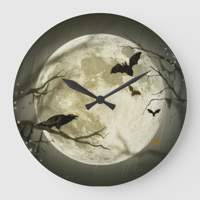Relógio Grande Bats By the Moon on Halloween (Frente)