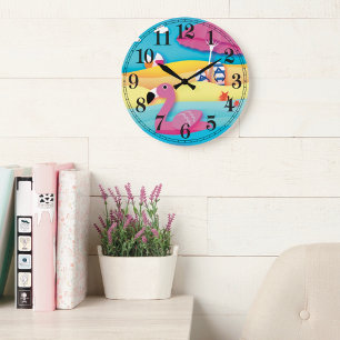 Relógio Grande Beach Flamingo Wall Clock