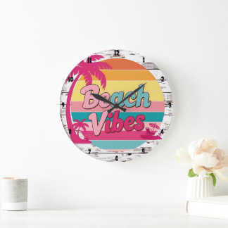 Relógio Grande Beach Vibes Sunset Clock Tropical