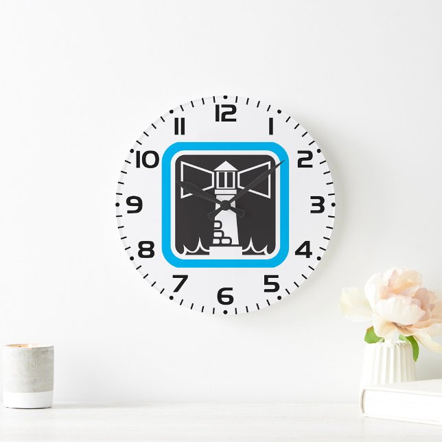 Relógio Grande Beacon de farol preto com ícone de ondas do oceano (Criador carregado)