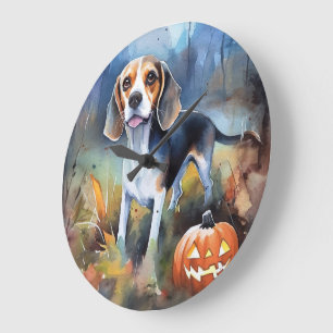 Relógio Grande Beagle de Halloween com Abóboras Assustador