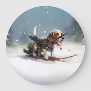 Relógio Grande Beagle Natal neve inverno
