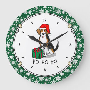Relógio Grande Beagle Natal Santa Hat (triz cor 3)