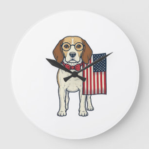 Relógio Grande Beagle Patriótico com Arte Vetorial Vintage de Ban