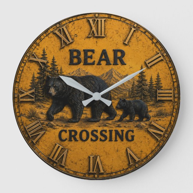 Relógio Grande Bear Crossing Cabin Mountain Wildlife Gift (Frente)