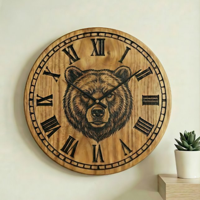 Relógio Grande Bear Wall Clock - Wooden Style Design (Criador carregado)