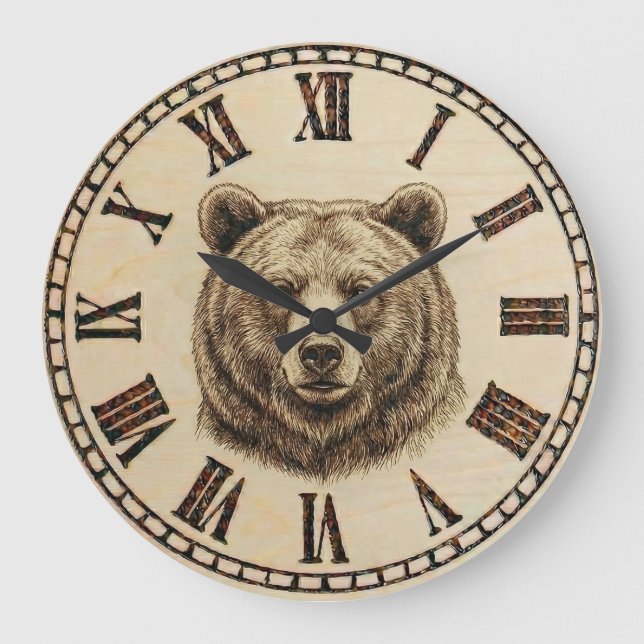 Relógio Grande Bear Wooden Wall Clock (Frente)