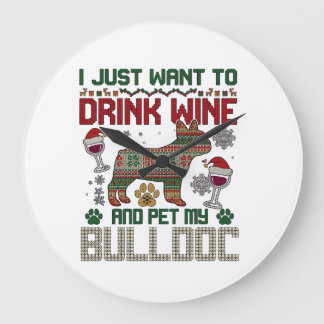 Relógio Grande Beba Vinho Bulldog Cachorro Suéter Feio Chapéu de